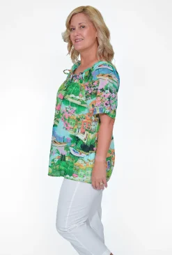 Orientique Abigail Organic Cotton Boho Blouse in Green Holiday- Organic Cotton Clothing