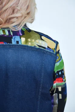 Orientique Addison Denim Jacket in Blue Abstract- Cotton Tops | Jackets