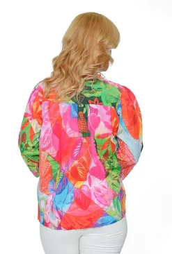 Orientique Adrianna Organic Cotton Button Blouse in Bright Pink- Cotton Tops | 3/4 Sleeve Tops