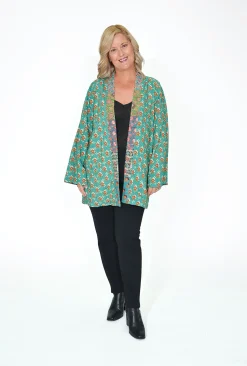 Escape Aiko Reversible Short Kimono in Teal Multi- Cardigans & Jumpers | Long Sleeved Tops