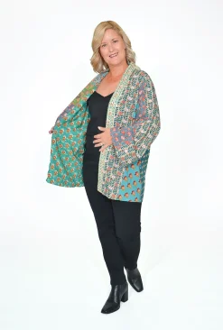 Escape Aiko Reversible Short Kimono in Teal Multi- Cardigans & Jumpers | Long Sleeved Tops