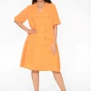 Orientique Alexia Organic Cotton Puff Sleeve Dress in Orange- Cotton Dresses | Knee Length Dresses