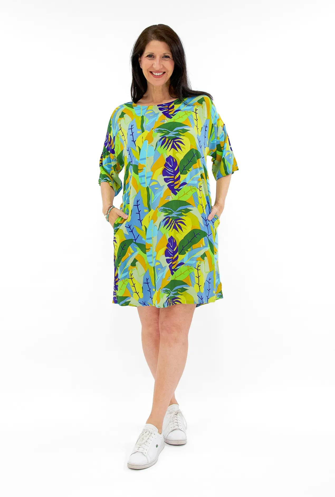 One Summer Ashlee Rayon Sleeved Shift Dress in- Above Knee Dresses | Sleeved Dress