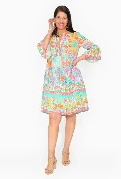 Escape Ava Rayon 3/4 Frill Sleeve Boho Dress in- Above Knee Dresses | Sleeved Dress