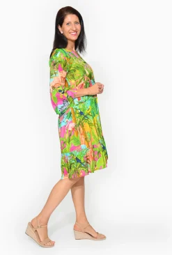 Escape Ava Rayon 3/4 Frill Sleeve Boho Dress in- Long Sleeved Dresses | Above Knee Dresses