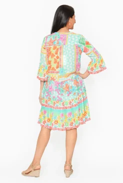 Escape Ava Rayon 3/4 Frill Sleeve Boho Dress in- Above Knee Dresses | Sleeved Dress