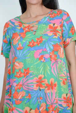 Willow Tree Barbara Cross Front Dress in Tropical Green- Above Knee Dresses | Knee Length Dresses