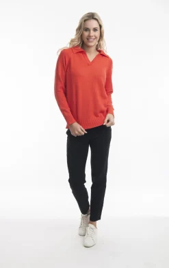 Orientique Becky Collar Knit Jumper in Flame Red- Cardigans & Jumpers | Knitwear Tops