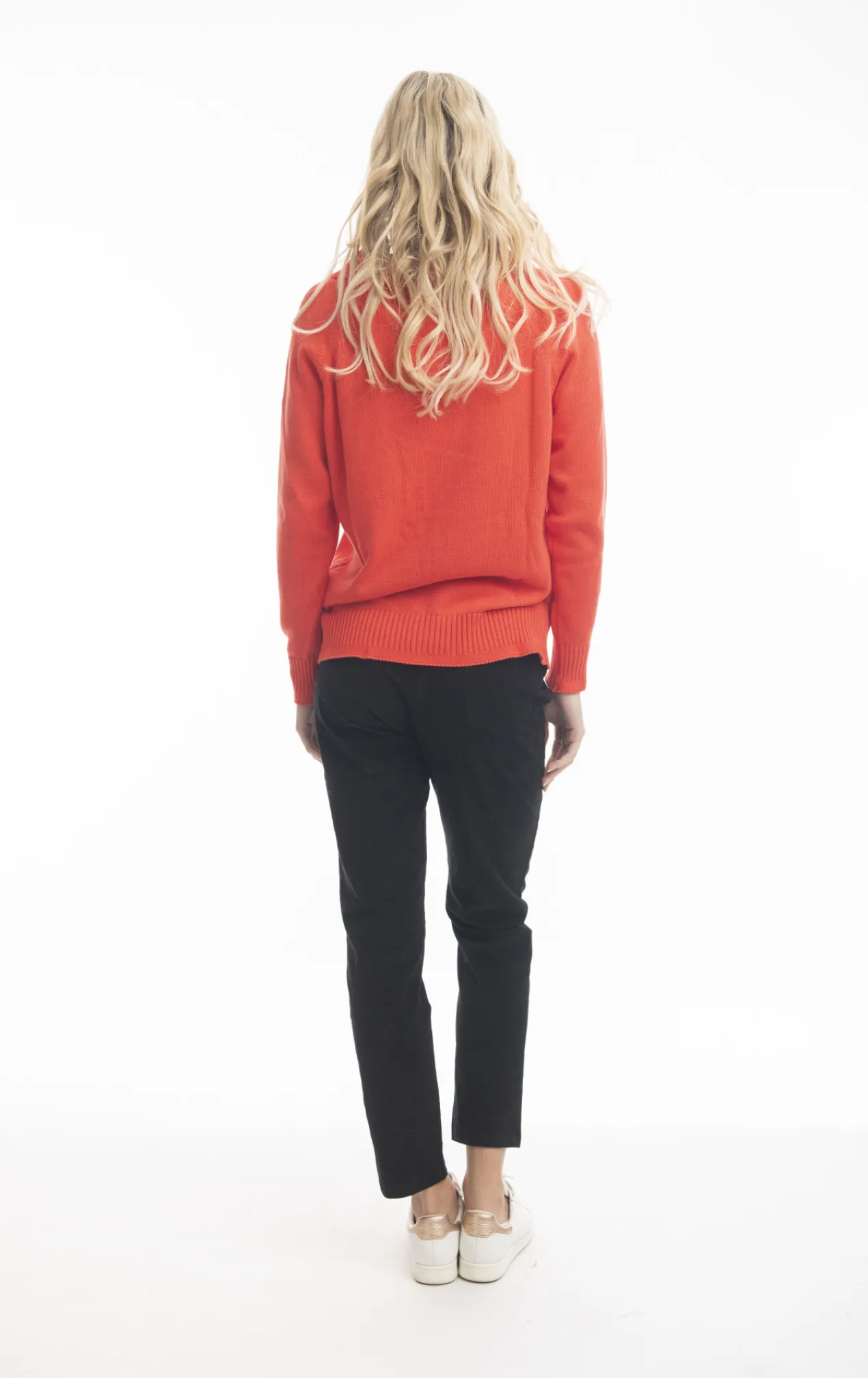 Orientique Becky Collar Knit Jumper in Flame Red- Cardigans & Jumpers | Knitwear Tops