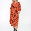 Willow Tree Belinda Adjustable Sleeve Midi Dress in Rust- Long Sleeved Dresses | Midi Dresses