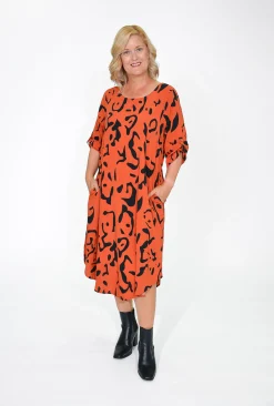 Willow Tree Belinda Adjustable Sleeve Midi Dress in Rust- Long Sleeved Dresses | Midi Dresses