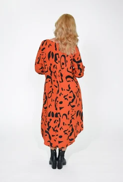 Willow Tree Belinda Adjustable Sleeve Midi Dress in Rust- Long Sleeved Dresses | Midi Dresses