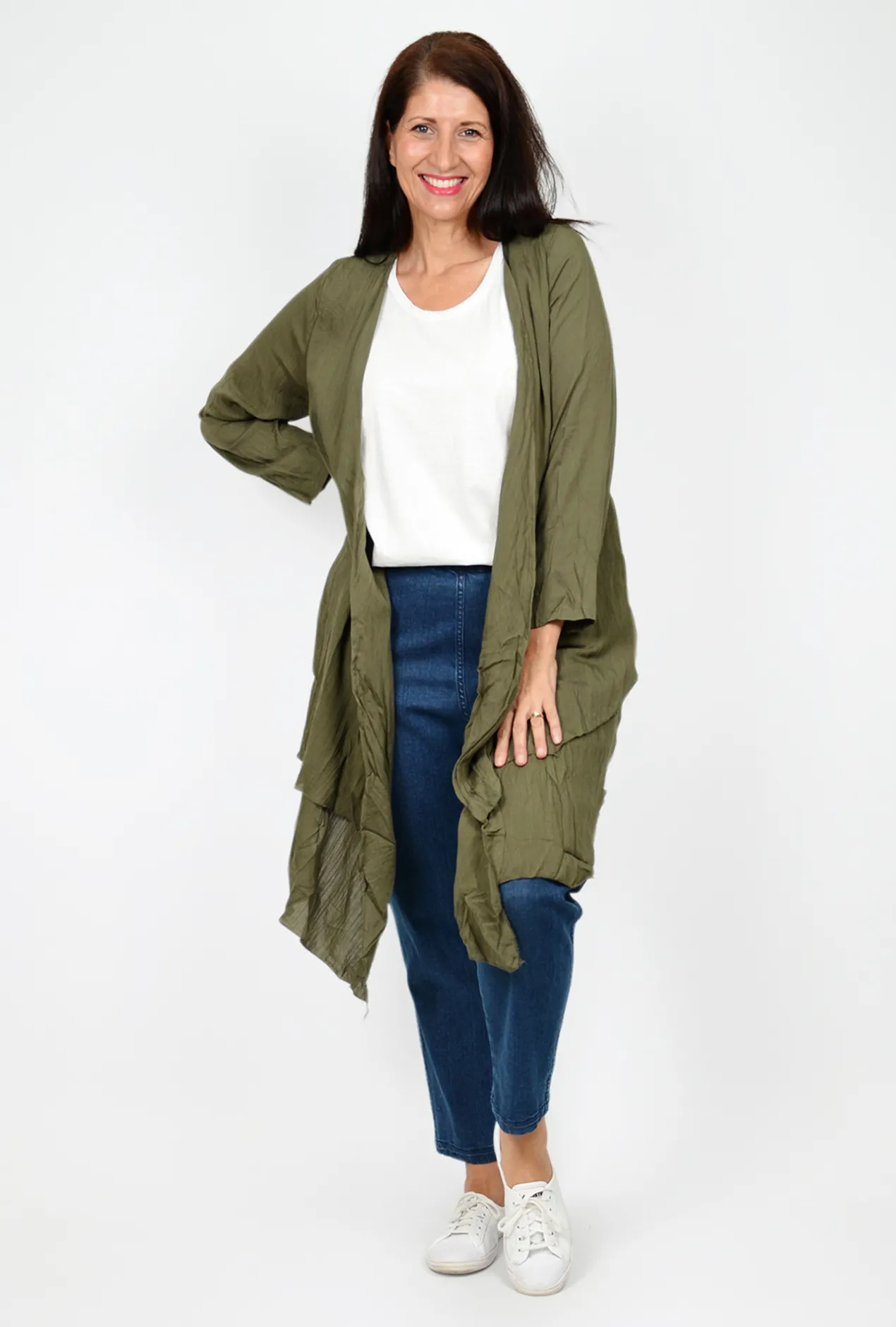 Willow Tree Bethany Layered Long Sleeve Cardigan in Khaki- Cardigans & Jumpers | Long Sleeved Tops