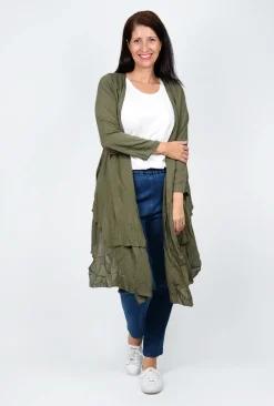 Willow Tree Bethany Layered Long Sleeve Cardigan in Khaki- Cardigans & Jumpers | Long Sleeved Tops