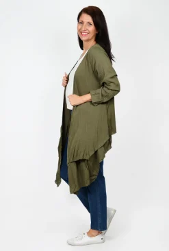 Willow Tree Bethany Layered Long Sleeve Cardigan in Khaki- Cardigans & Jumpers | Long Sleeved Tops