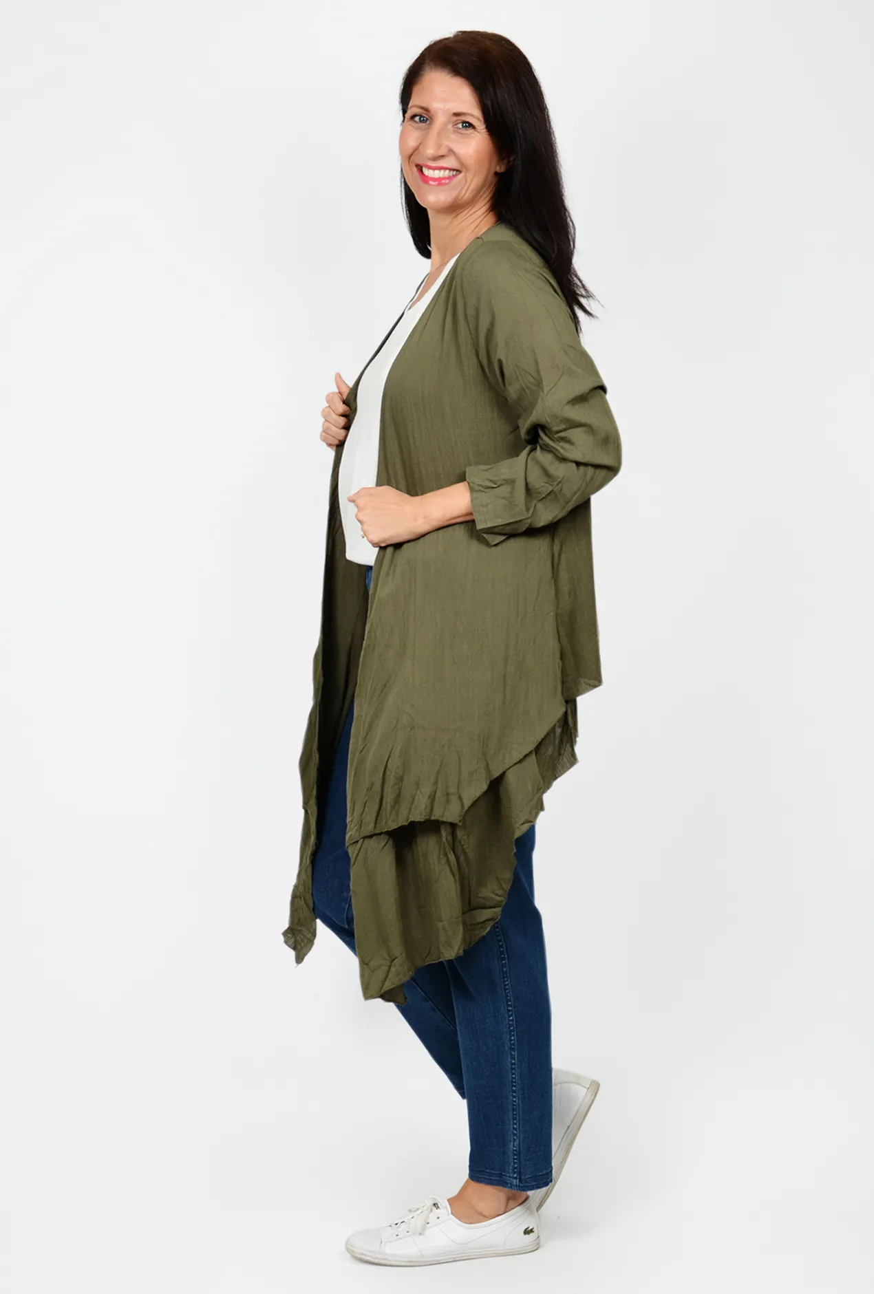 Willow Tree Bethany Layered Long Sleeve Cardigan in Khaki- Cardigans & Jumpers | Long Sleeved Tops