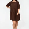 Sass Beverley Bubble Sleeve Dress in Chocolate Brown- Long Sleeved Dresses | Above Knee Dresses