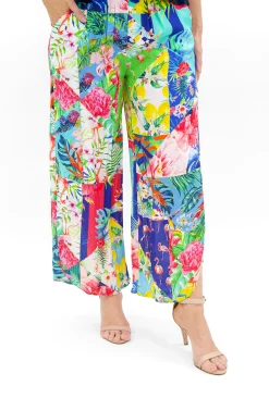 Escape Birdie Rayon Long Wide Leg Pants in Blue Tropics-Women Womens Pants