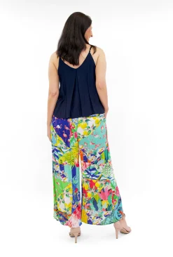 Escape Birdie Rayon Long Wide Leg Pants in Blue Tropics-Women Womens Pants