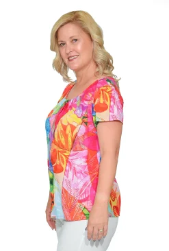 Orientique Carla Rayon Cap Sleeve Top in Bright Pink- Short Sleeve Tops | Sleeved Dress