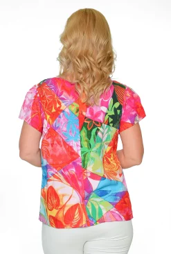 Orientique Carla Rayon Cap Sleeve Top in Bright Pink- Short Sleeve Tops | Sleeved Dress