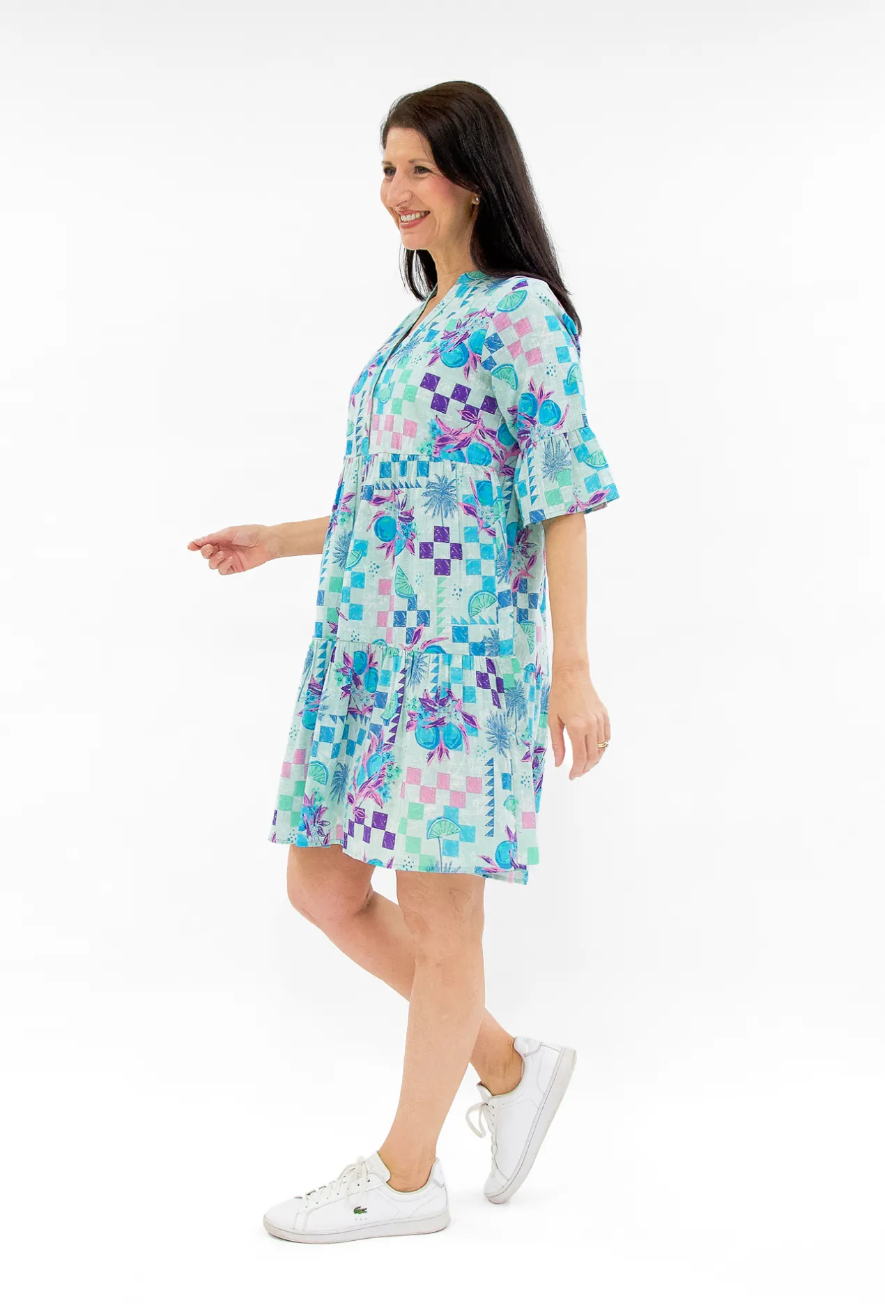 One Summer Carlie Cotton 3/4 Sleeve Tiered Dress in- Cotton Dresses | Above Knee Dresses