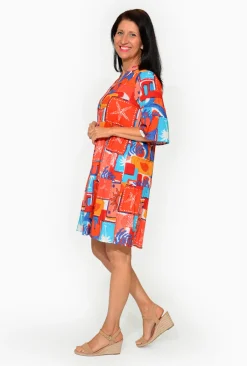 One Summer Carlie Cotton 3/4 Sleeve Tiered Dress in- Cotton Dresses | Above Knee Dresses