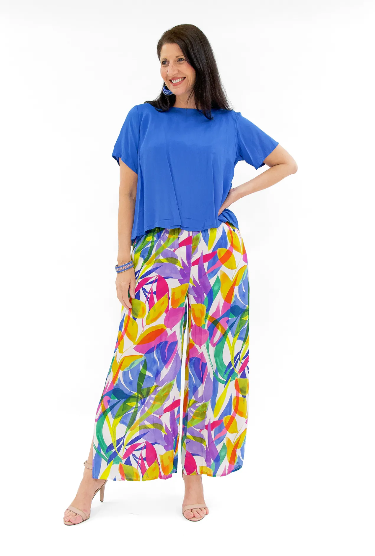Escape Chantal Rayon Wide Leg Pant in Multicolour-Women Womens Pants