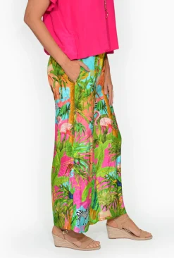 Escape Chantal Rayon Wide Leg Pant in Green Tropics-Women Womens Pants