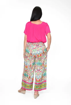 Escape Chantal Rayon Wide Leg Pant in Pink Paradise-Women Womens Pants