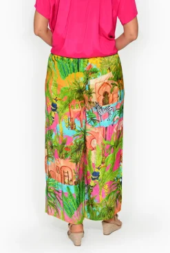 Escape Chantal Rayon Wide Leg Pant in Green Tropics-Women Womens Pants