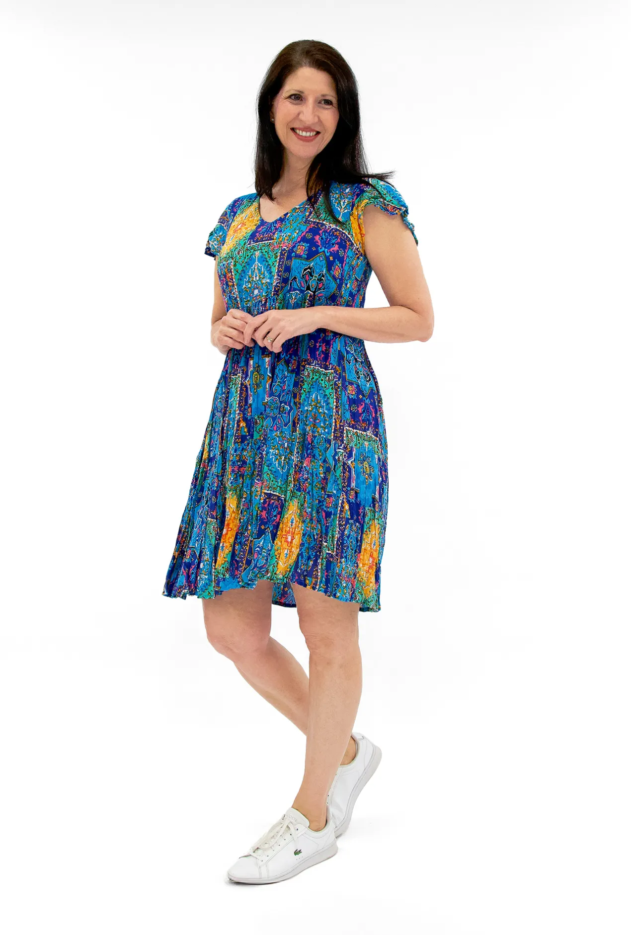 One Summer Chloe Crepe Rayon Swing Dress in- Short Sleeved Dresses | Sleeved Dress