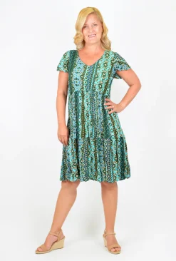 One Summer Chloe Crepe Swing Dress in- Knee Length Dresses | Short Sleeved Dresses