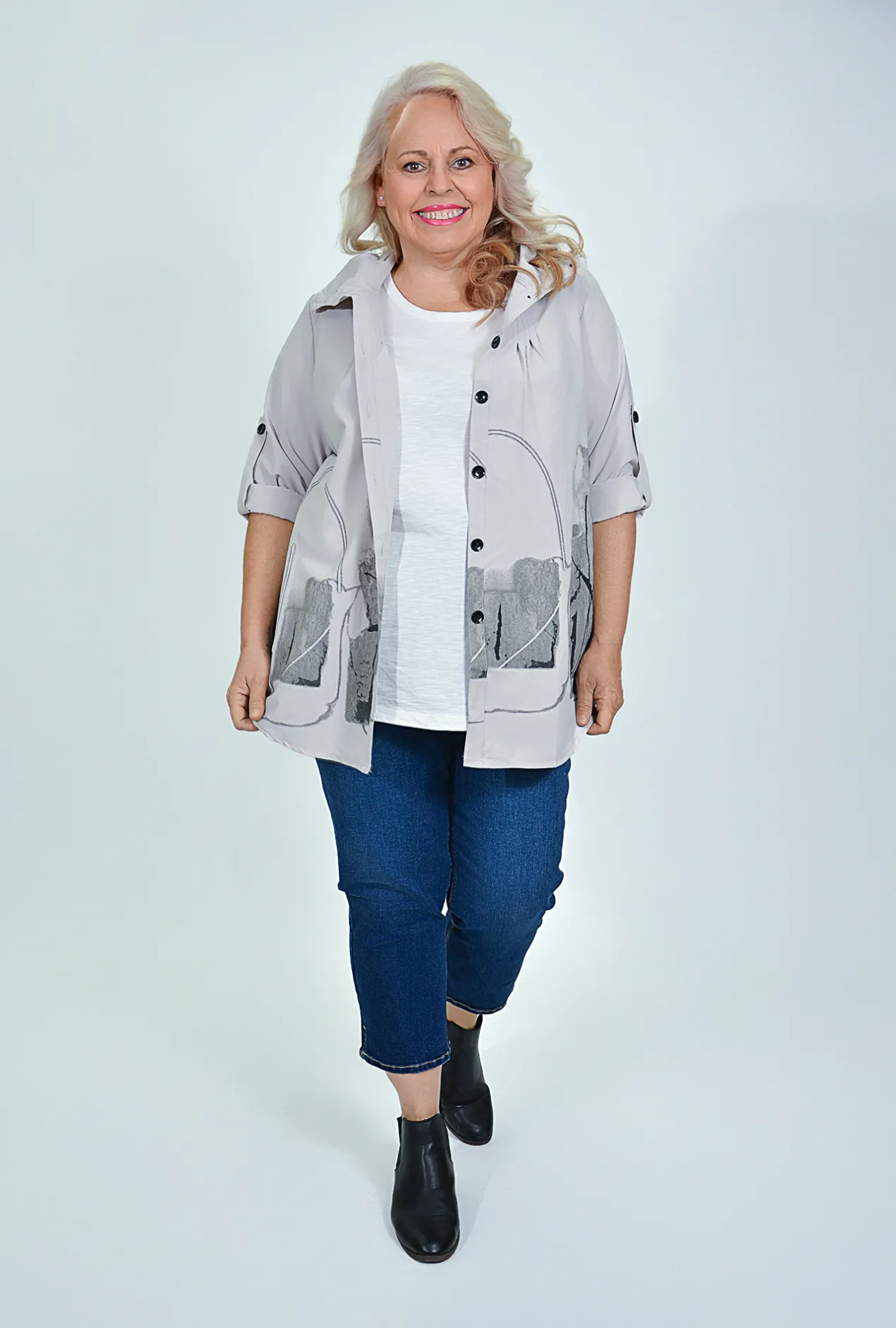 Indigo Designs Christine Lightweight Jacket in Grey- Jackets | Long Sleeved Tops