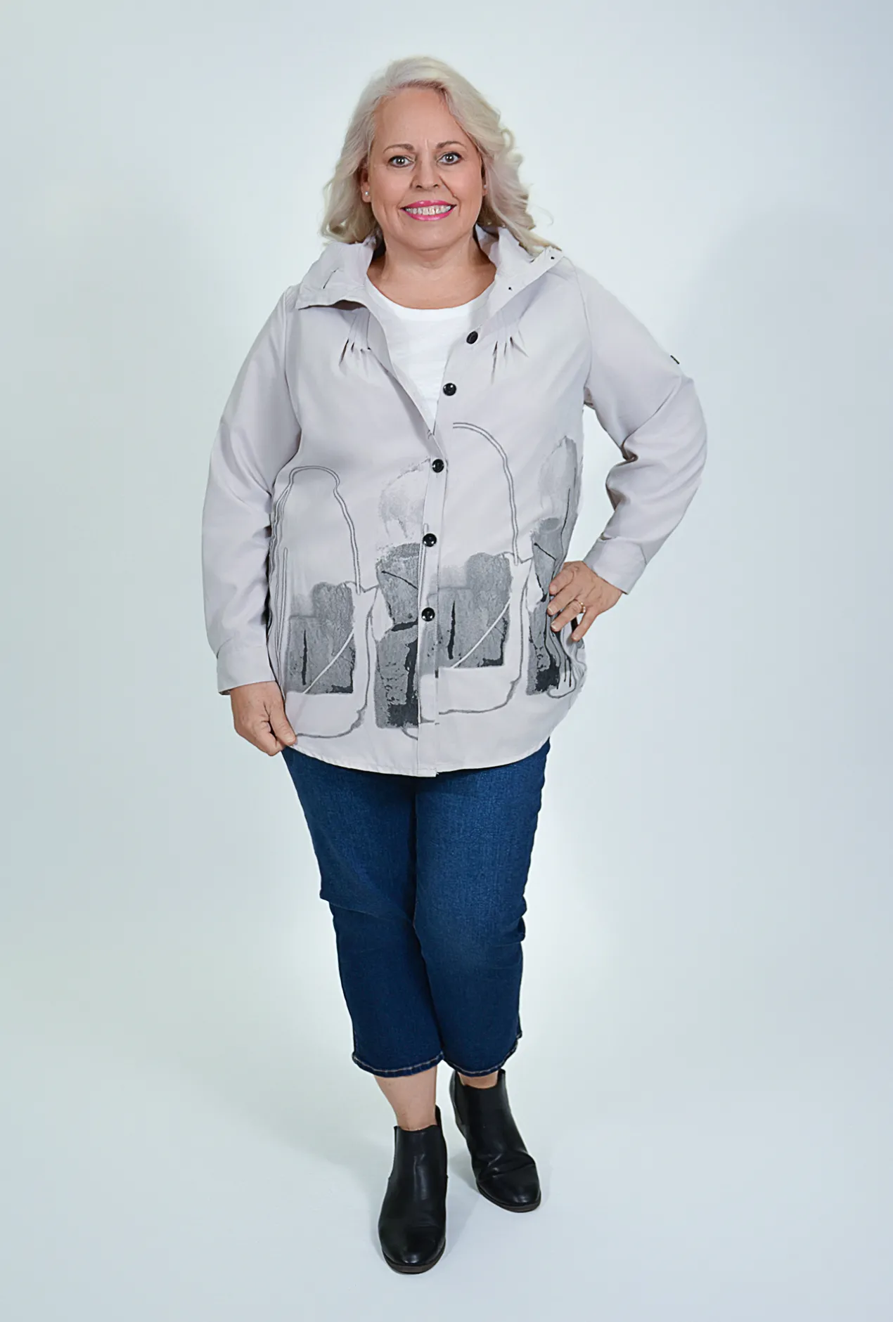 Indigo Designs Christine Lightweight Jacket in Grey- Jackets | Long Sleeved Tops