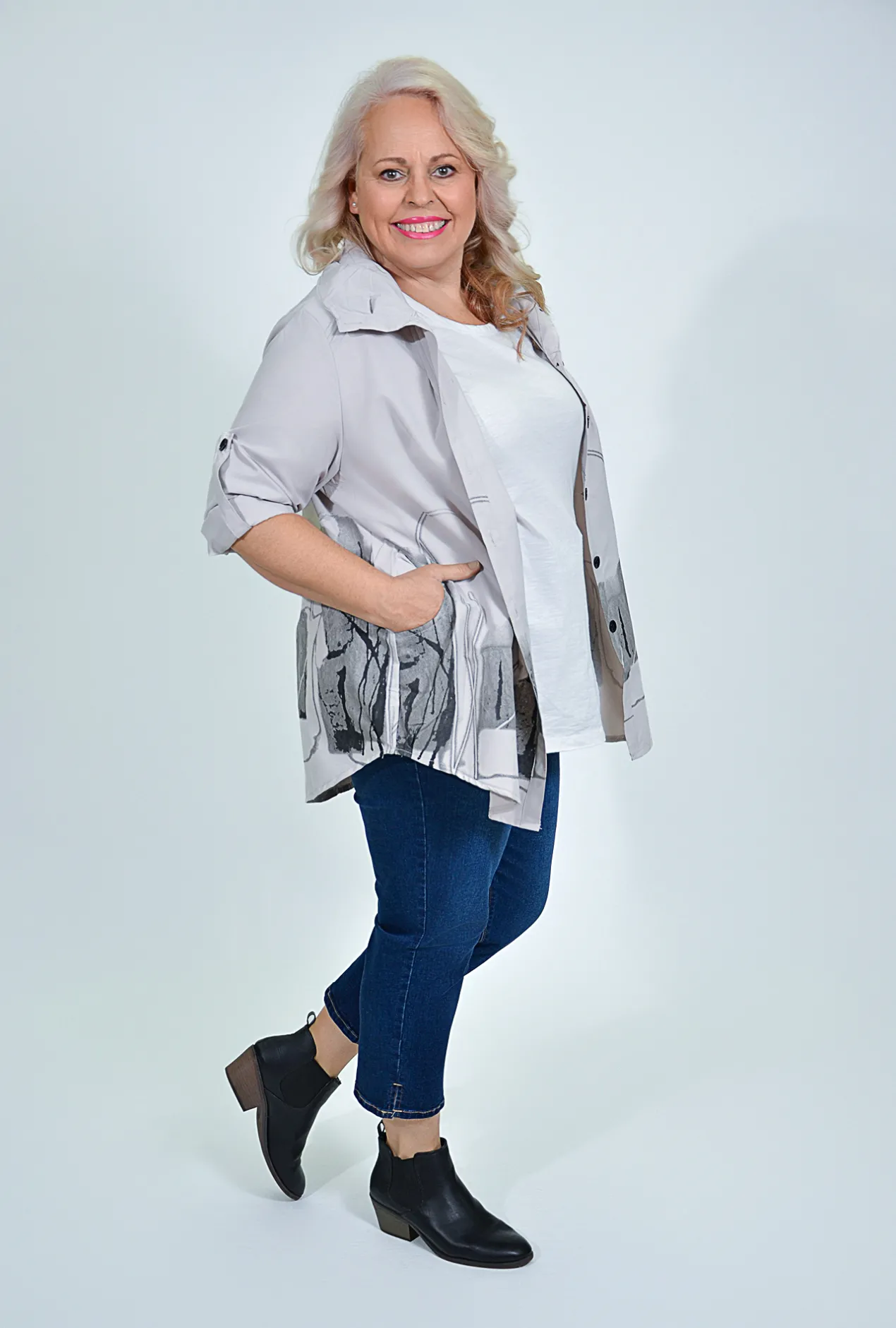 Indigo Designs Christine Lightweight Jacket in Grey- Jackets | Long Sleeved Tops