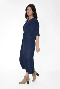 Cotton Village Cindy Elbow Sleeve Maxi Dress in Navy- Maxi Dresses | Long Dresses