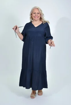 Cotton Village Cindy Elbow Sleeve Maxi Dress in Navy- Maxi Dresses | Long Dresses