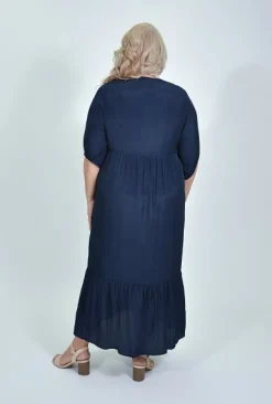 Cotton Village Cindy Elbow Sleeve Maxi Dress in Navy- Maxi Dresses | Long Dresses