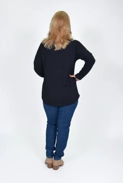 Orientique Claire Long Sleeve Top in Animal Black Print- Long Sleeved Tops