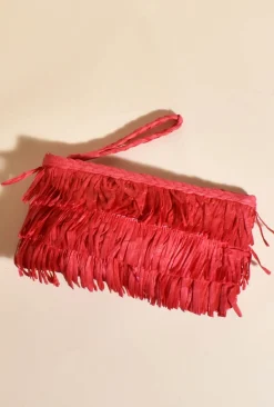 Adorne Coco Citrus Fringe Zip Top Clutch- Bags