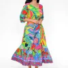 Orientique Corinne Rayon Sleeved Maxi Peak Dress in Multicolour- Long Sleeved Dresses | Maxi Dresses