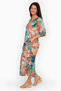 Orientique Corinne Rayon Sleeved Maxi Peak Dress in- Sleeved Dress