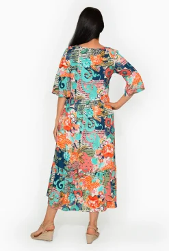 Orientique Corinne Rayon Sleeved Maxi Peak Dress in- Sleeved Dress