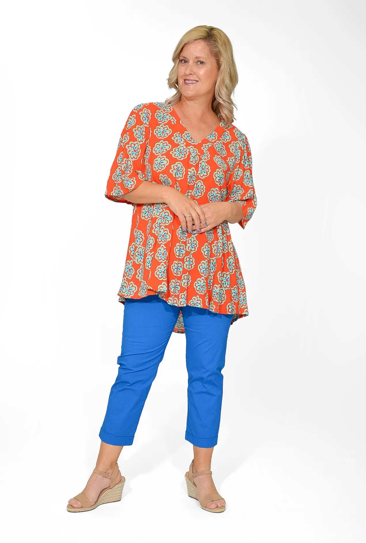 Orientique Crystal Rayon Short Sleeve Oversized Top in- Short Sleeve Tops | Sleeved Dress