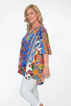 Orientique Crystal Rayon Short Sleeve Oversized Top in- Short Sleeve Tops | Sleeved Dress