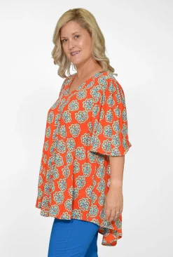 Orientique Crystal Rayon Short Sleeve Oversized Top in- Short Sleeve Tops | Sleeved Dress