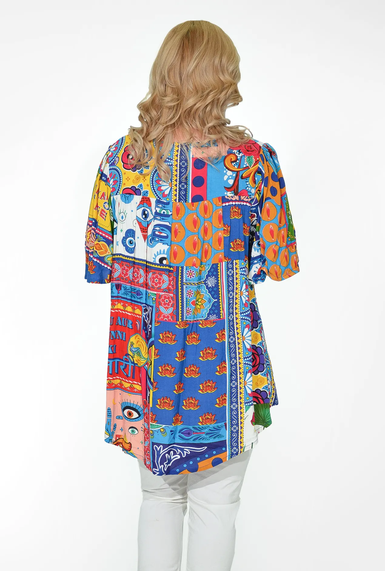 Orientique Crystal Rayon Short Sleeve Oversized Top in- Short Sleeve Tops | Sleeved Dress