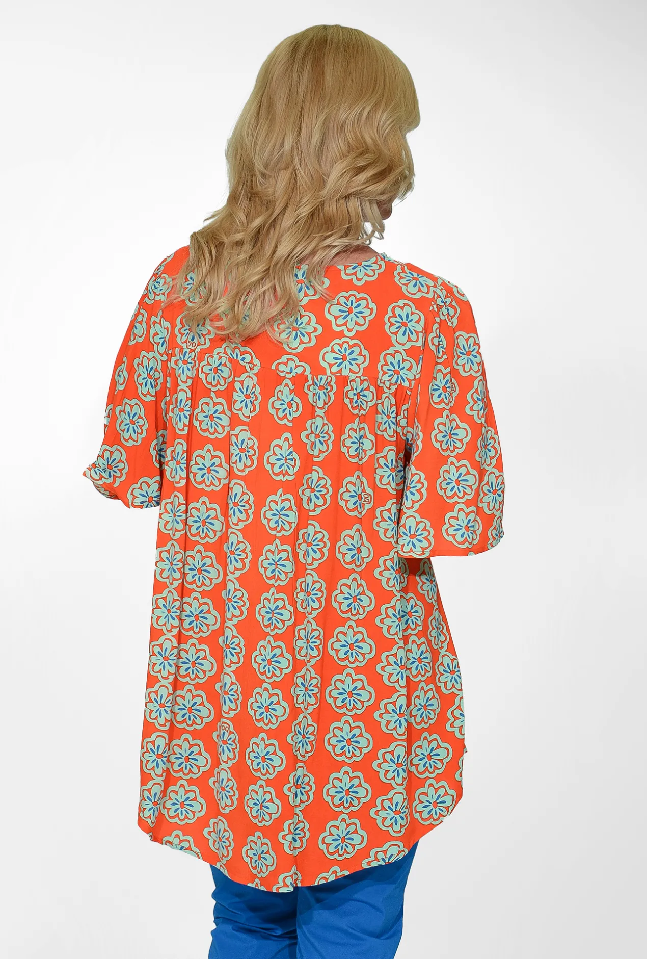 Orientique Crystal Rayon Short Sleeve Oversized Top in- Short Sleeve Tops | Sleeved Dress