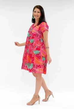 One Summer Cushla Cotton Frill Neck Dress in- Short Sleeved Dresses | Cotton Dresses